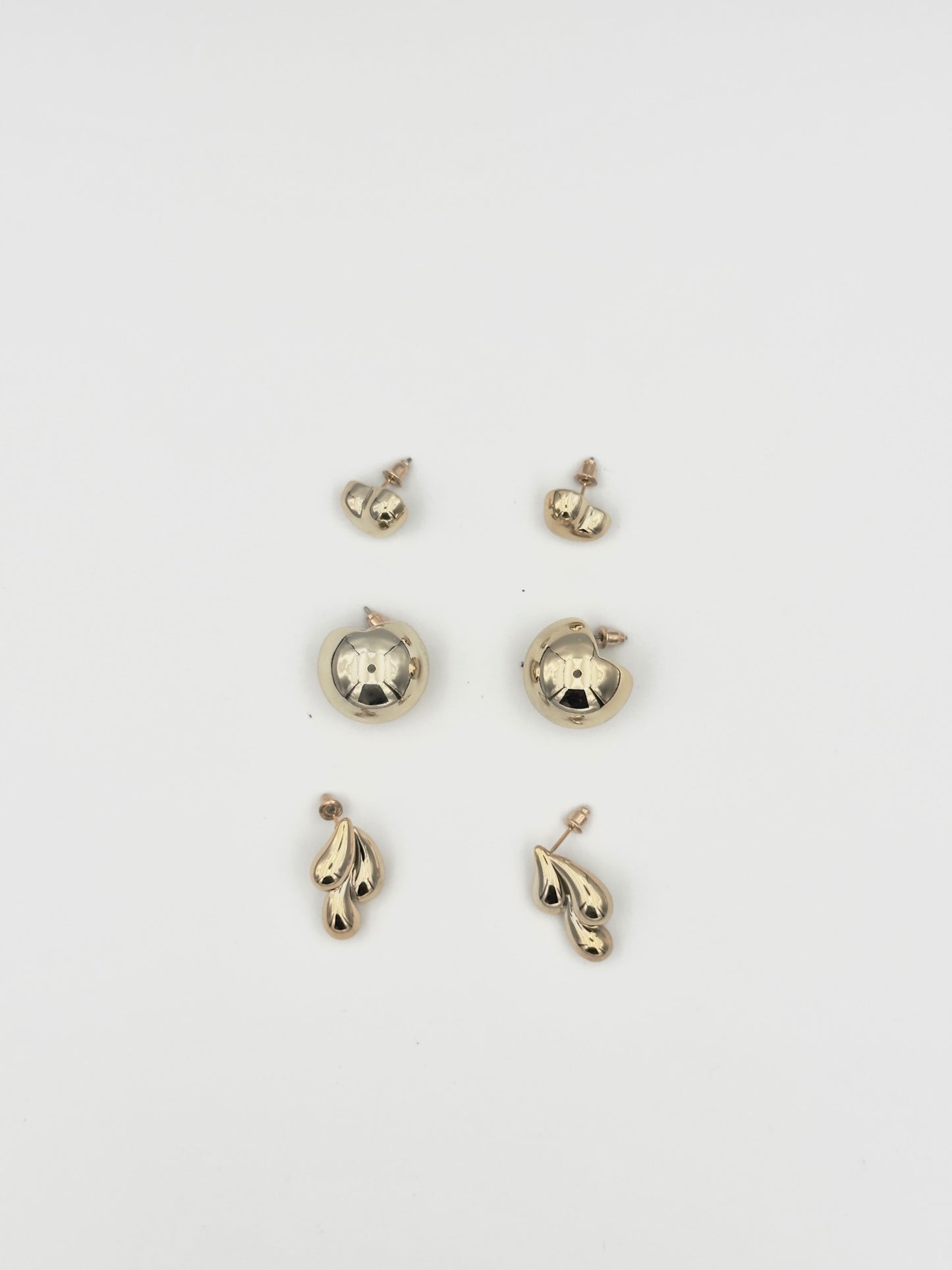 Gold Stud Earring Set – Chic Ball, Leaf, and Textured Motifs