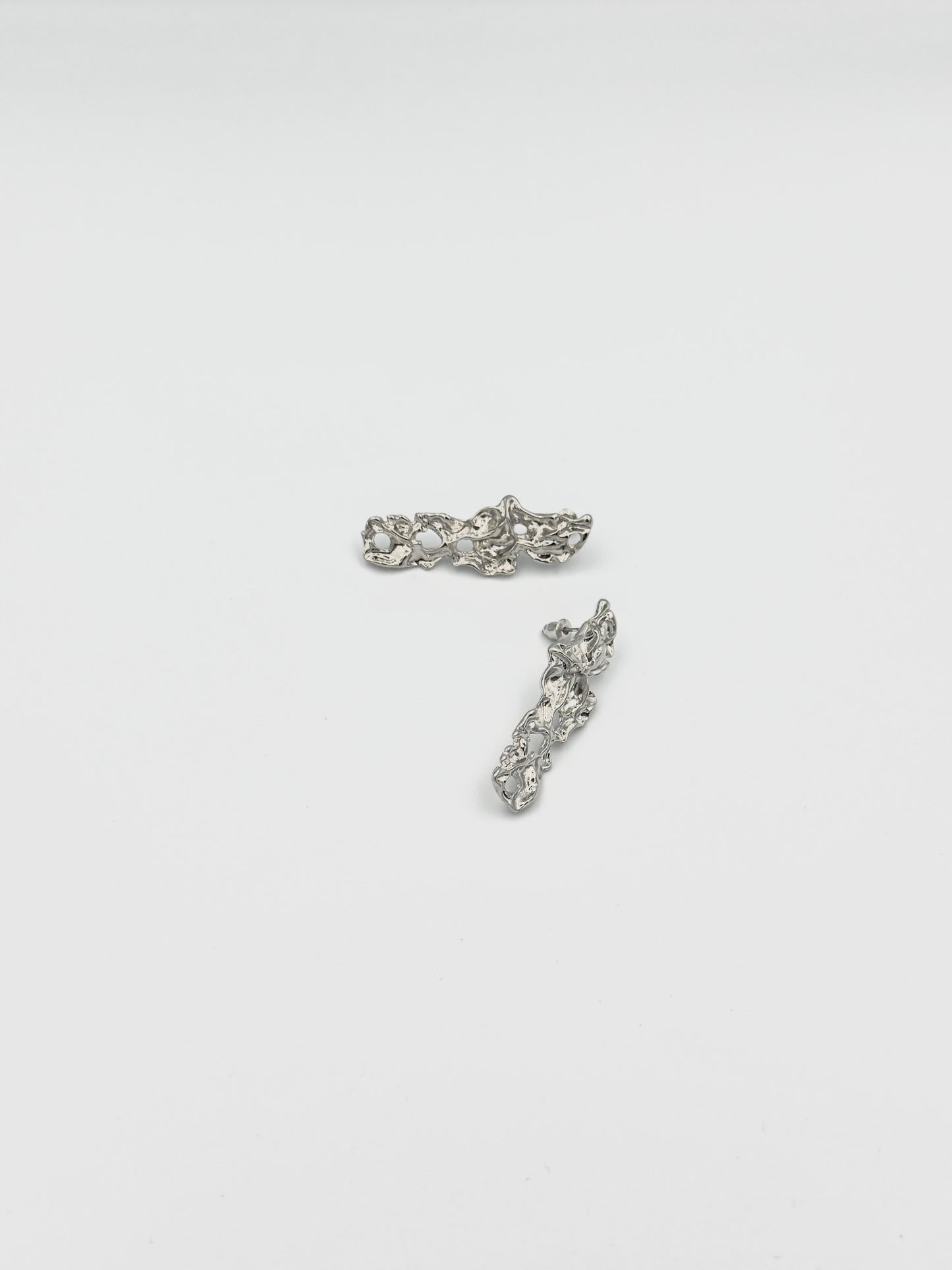 Silver Textured Drop Earrings – Organic Patterned Design