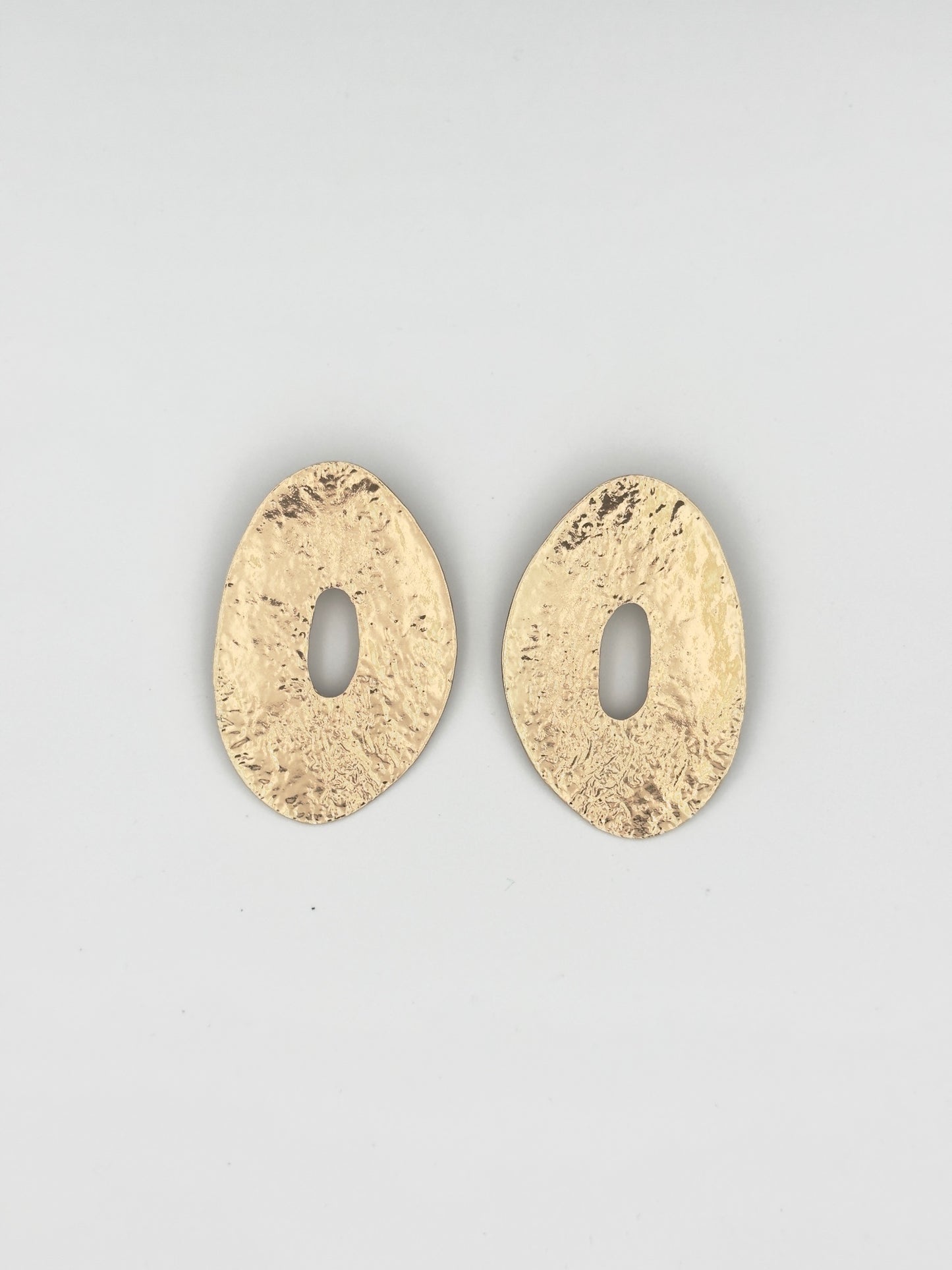 Gold Textured Oval Earrings – Bold Abstract Statement Pieces