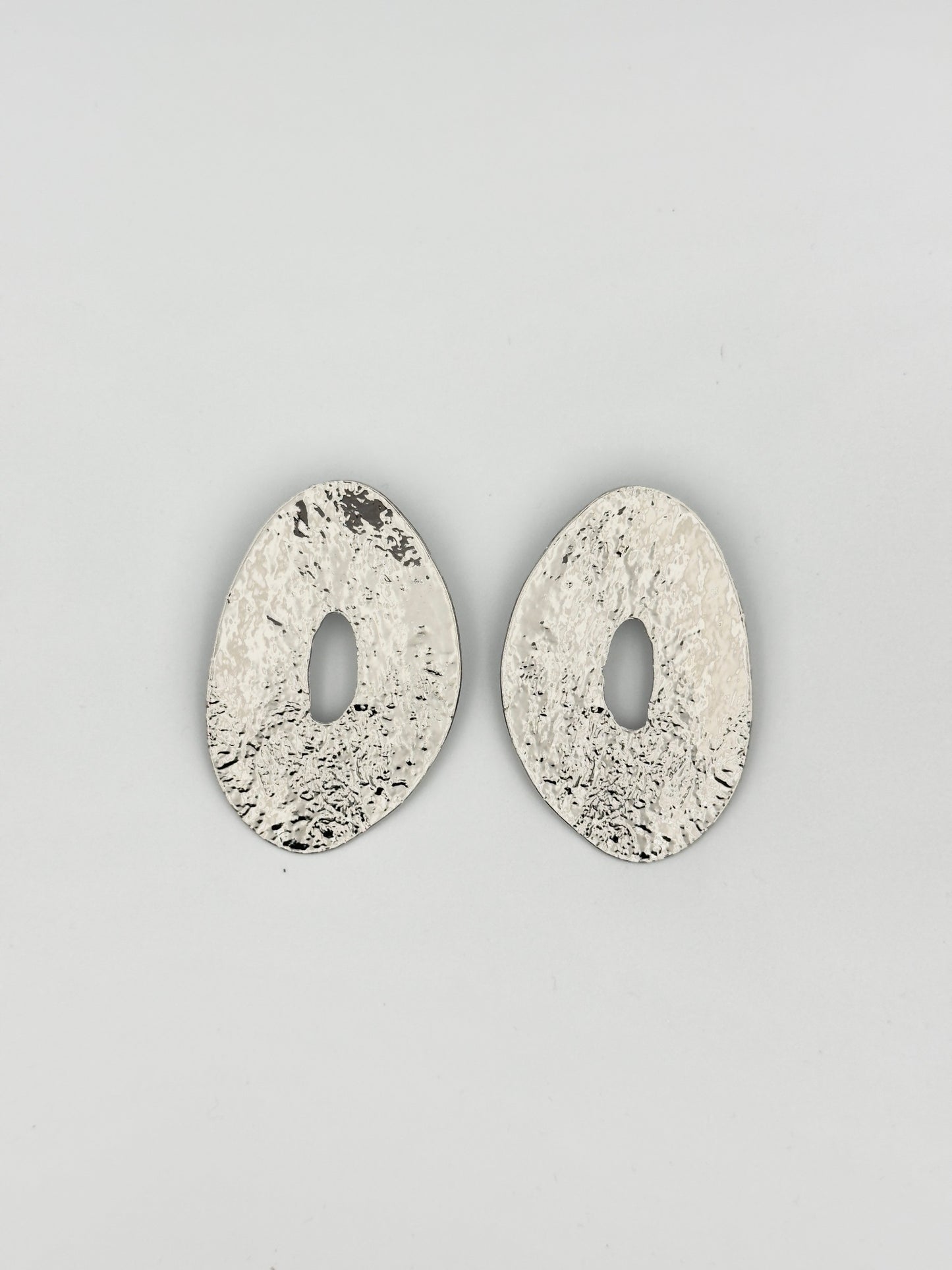 Silver Textured Oval Earrings – Bold Abstract Statement Pieces