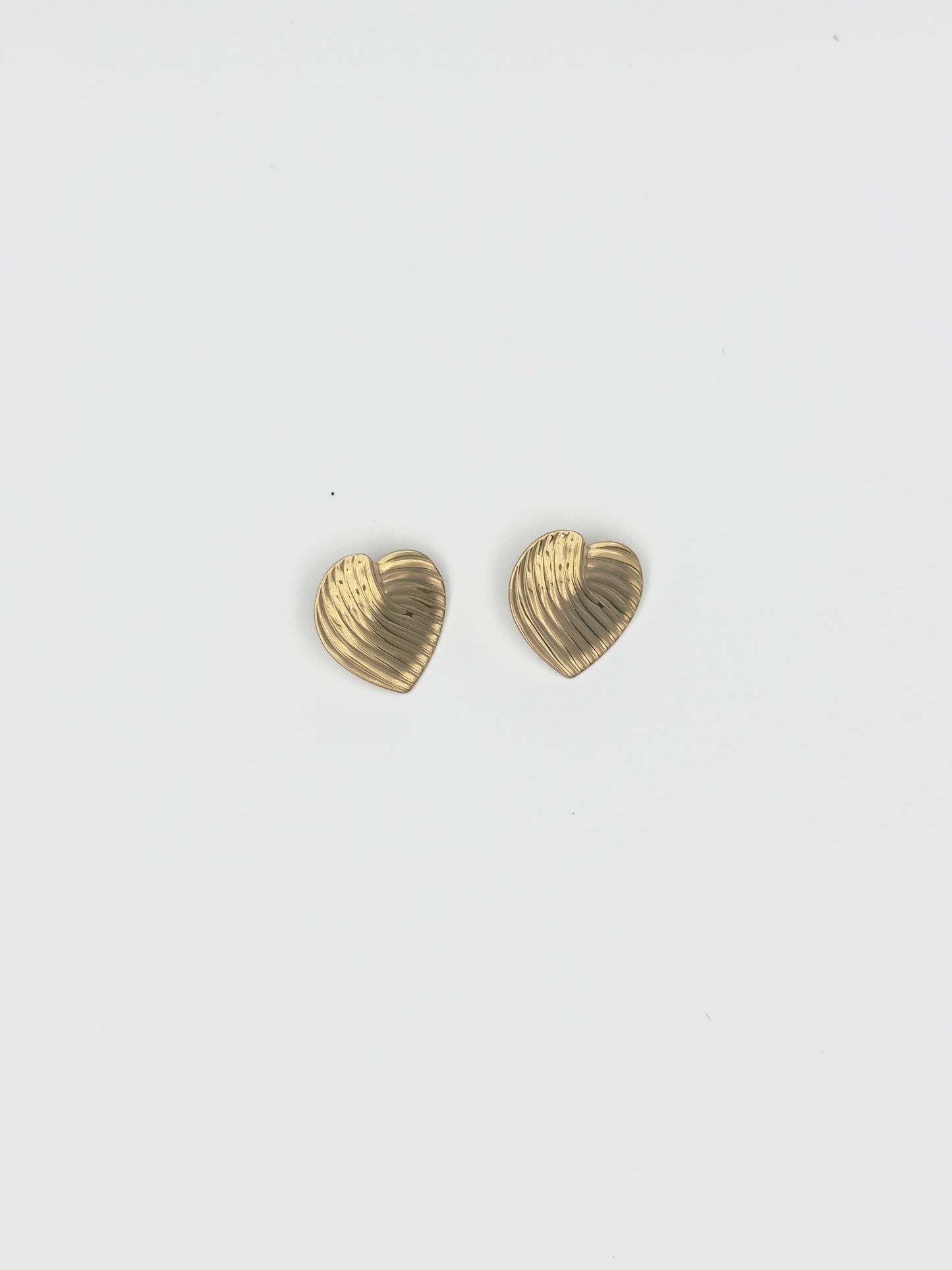 Gold Ribbed Heart Stud Earrings – Textured Romantic Design