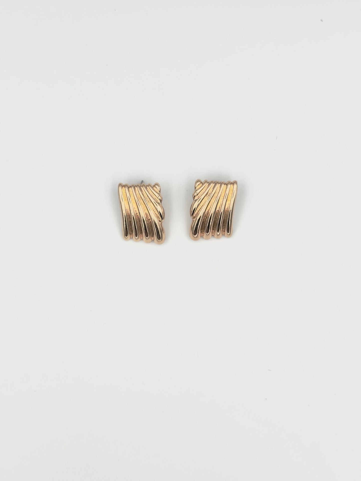 Gold Textured Rectangle Stud Earrings – Modern Ribbed Design