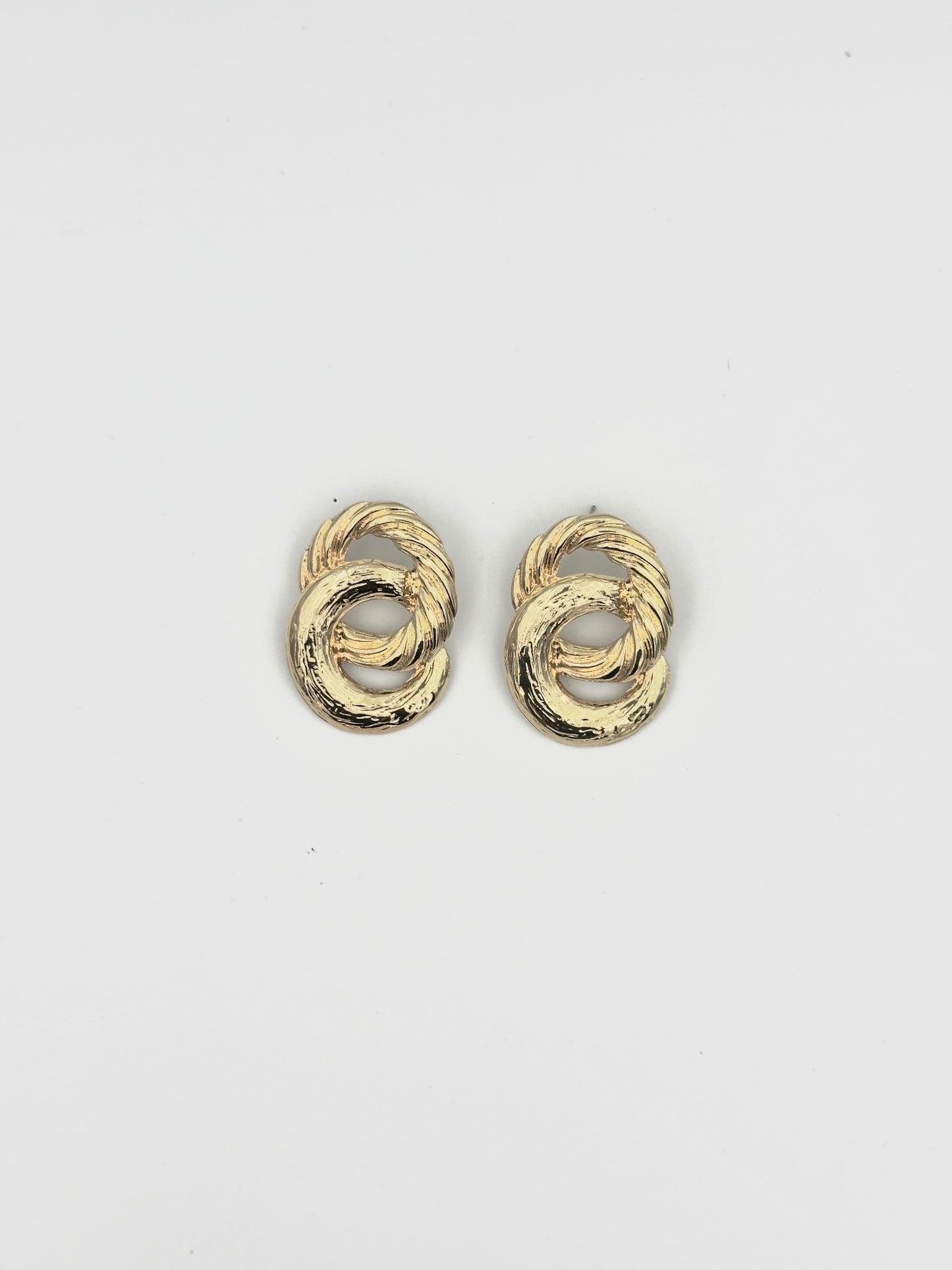 Gold Twisted Circle Stud Earrings – Textured Double Loop Design