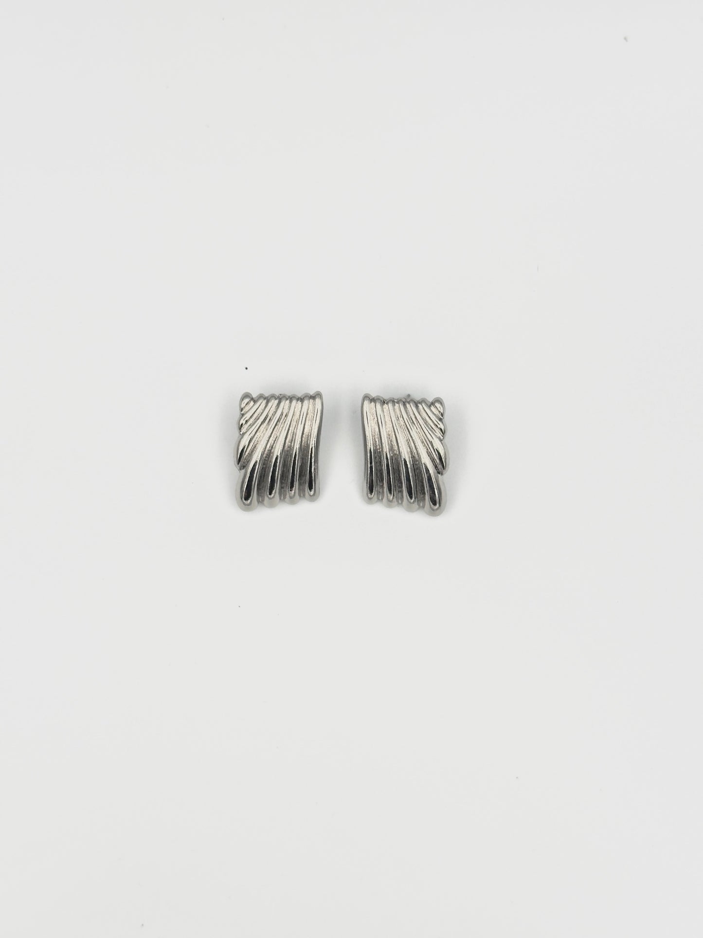 Silver Textured Rectangle Stud Earrings – Modern Ribbed Design