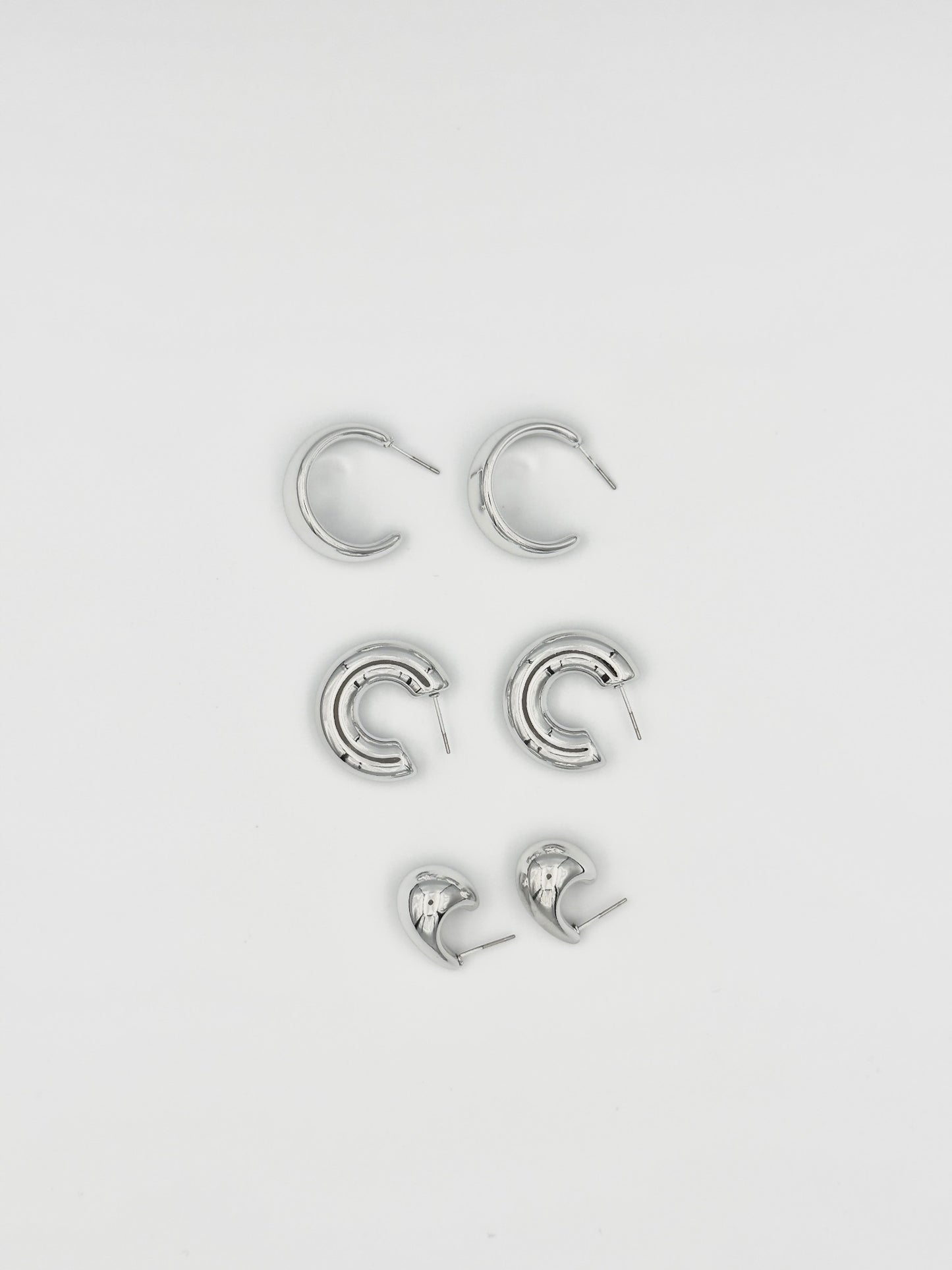 Silver Crescent Earring Set – Modern Chunky Hoops Collection