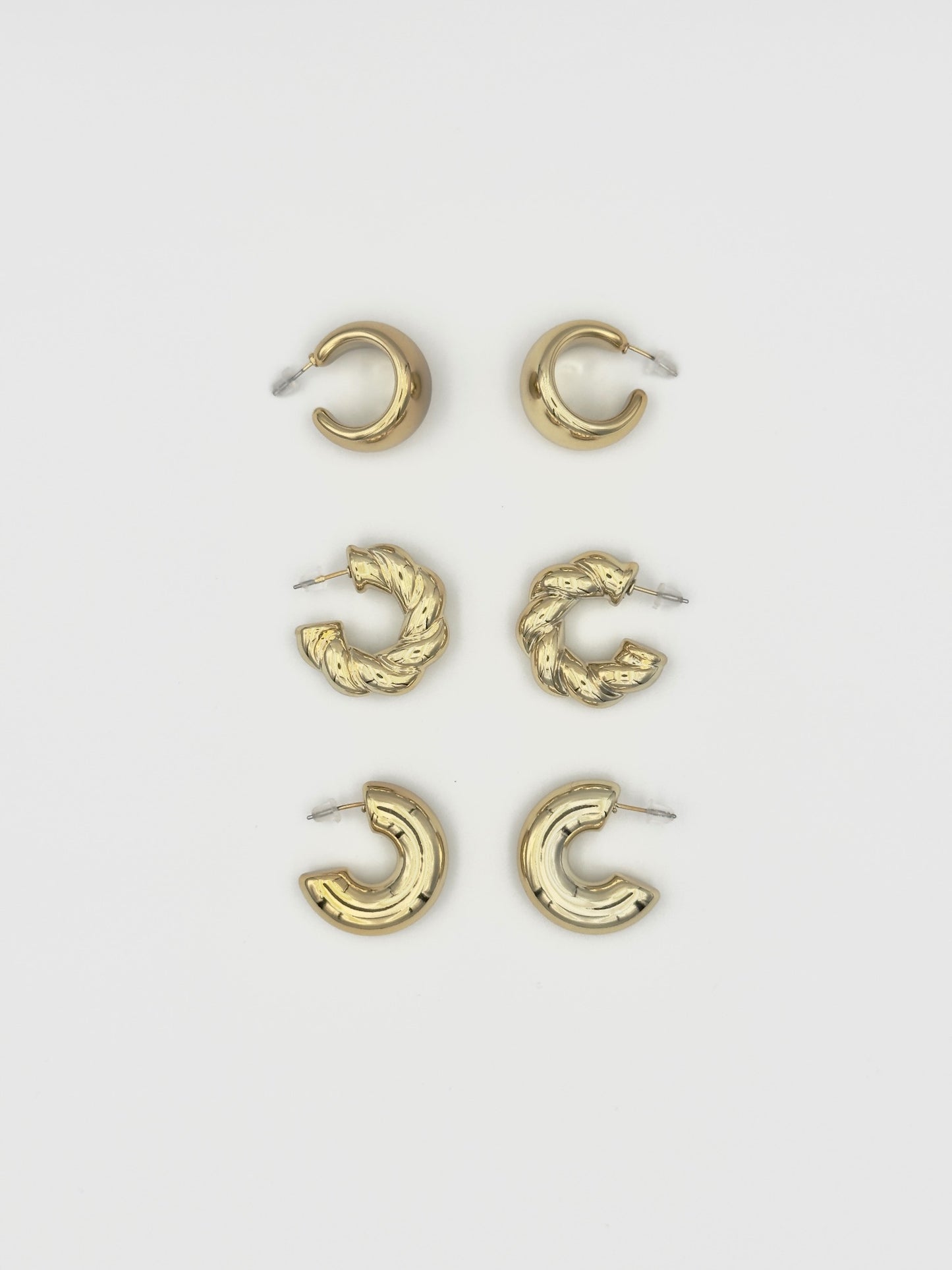 Gold Textured Hoop Set – Elegant Crescent and Twisted Designs