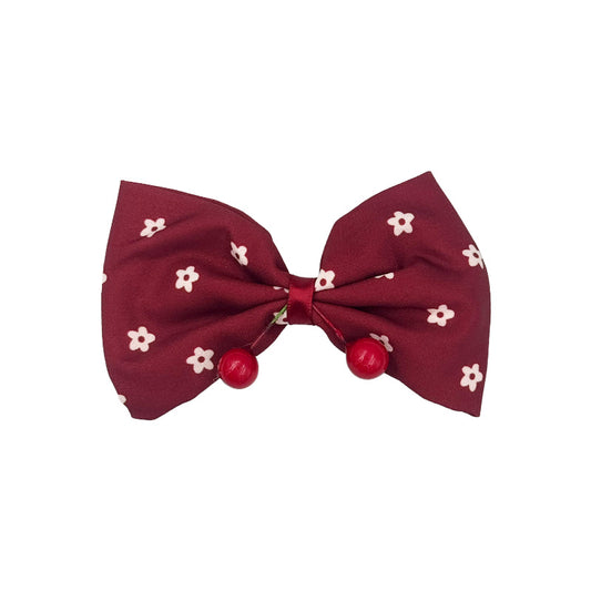 Cherry Floral Bow Hair Clips