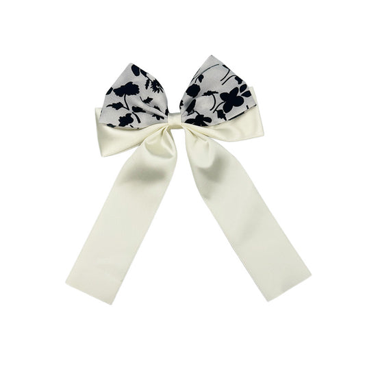 Floral Satin Long Ribbon Bow Hair Clips