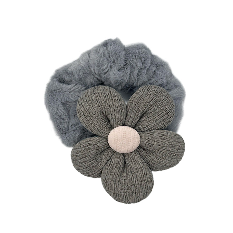 Fuzzy Flower Hair Scrunchie – Cozy Bloom Collection