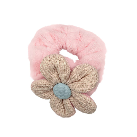 Fuzzy Flower Hair Scrunchie – Cozy Bloom Collection