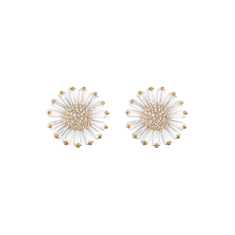 Gold Korean Zircon Sunburst Earrings