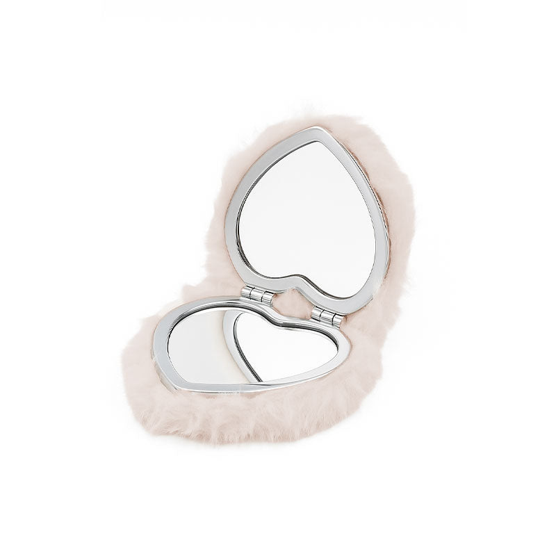 Heart-Shaped Fur Compact Mirror