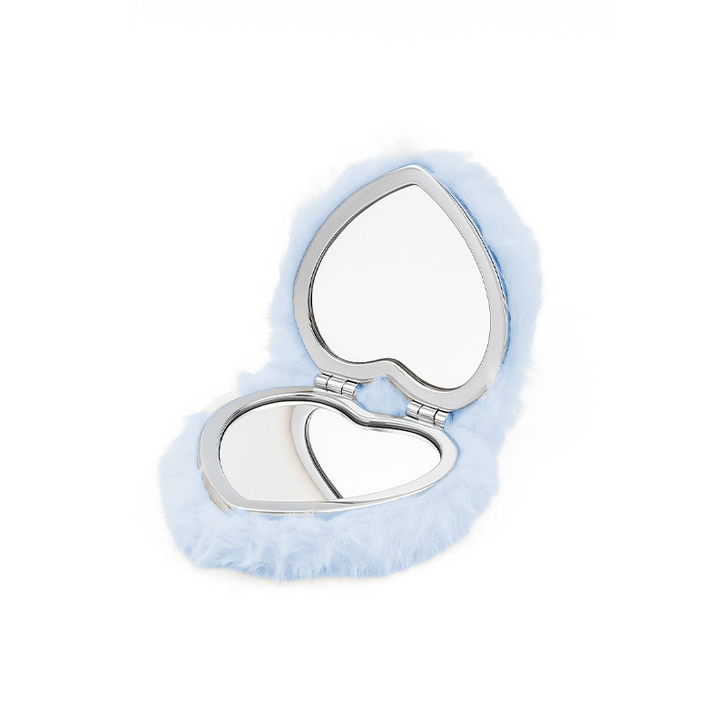 Heart-Shaped Fur Compact Mirror