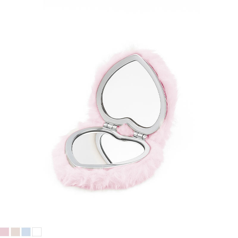 Heart-Shaped Fur Compact Mirror