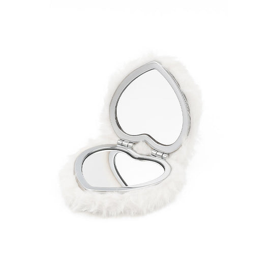 Heart-Shaped Fur Compact Mirror