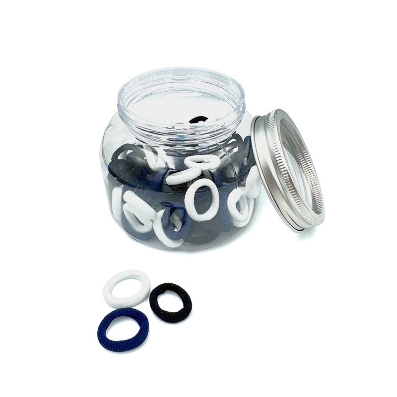 Jar of Mini Hair Ties - Black, White & Navy
