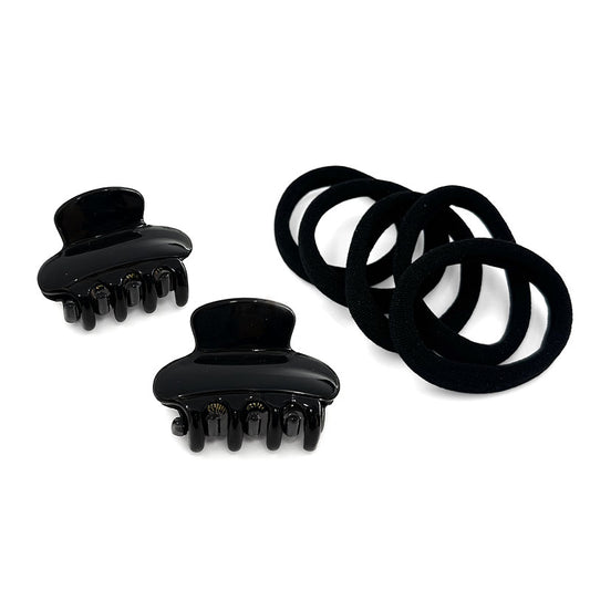Mini Hair Claw & Elastic Set – Classic Combo Edition