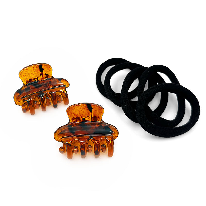 Mini Hair Claw & Elastic Set – Classic Combo Edition