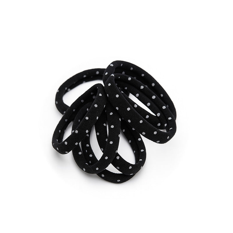Pack of 6 Black Hair Ties with Dots Design