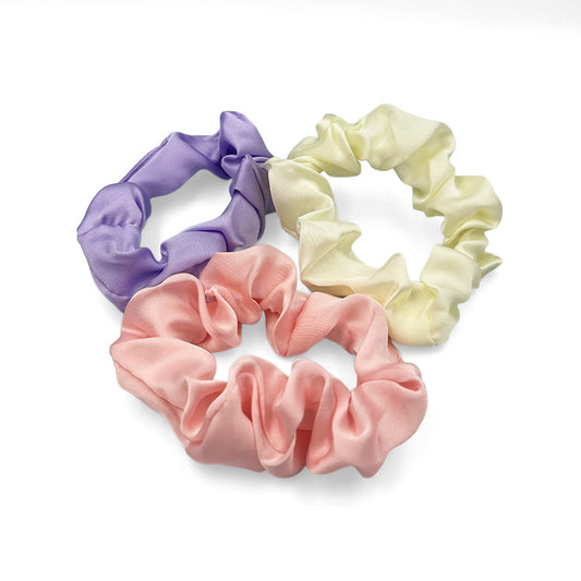 Satin Silk Scrunchie Trio – Neutrals & Pastels