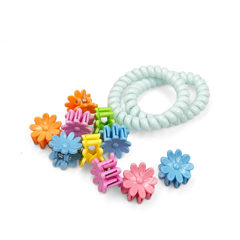 Set of Flower Mini Hair Claws with Spiral Hair Ties