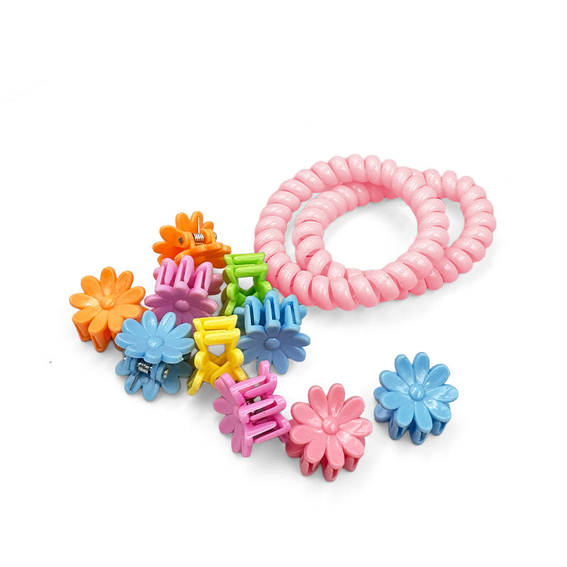 Set of Flower Mini Hair Claws with Spiral Hair Ties