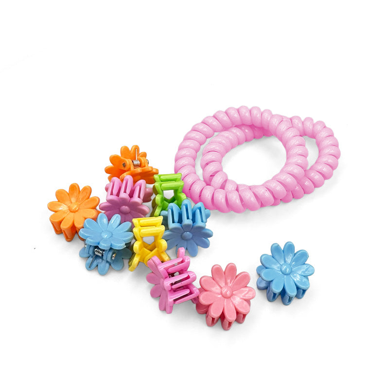 Set of Flower Mini Hair Claws with Spiral Hair Ties