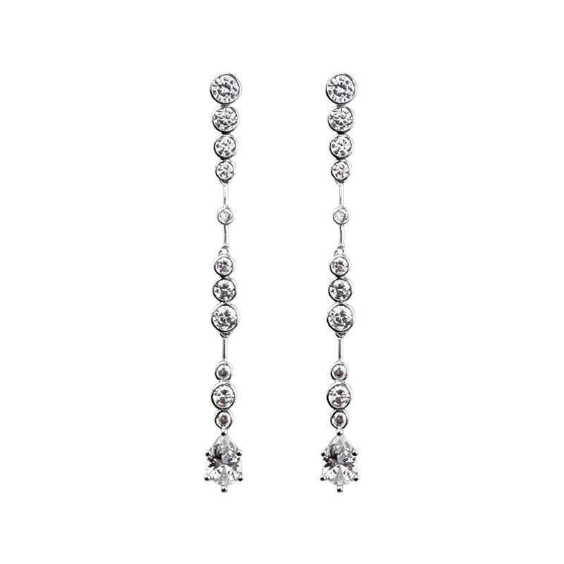 Silver Korean Zircon Drop Earrings