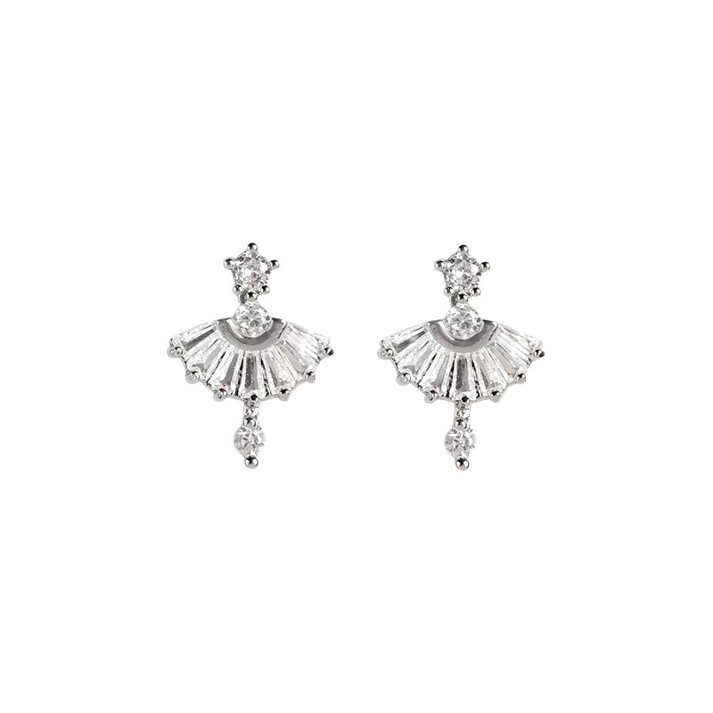 Silver Korean Zircon Fan Earrings