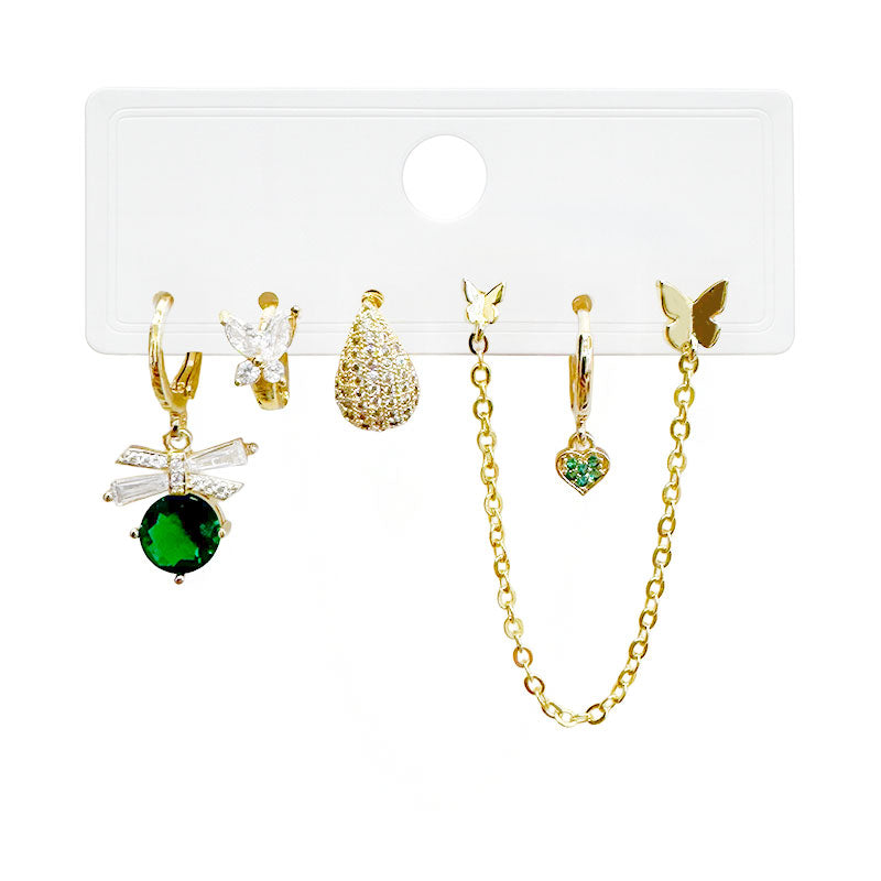 Emerald Bee Chain Earrings Set