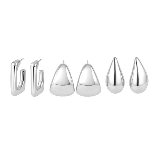 Geometric Plastic Earrings – 3 Pairs Set