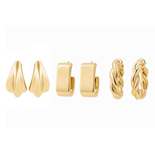 Geometric Plastic Earrings – 3 Pairs Set