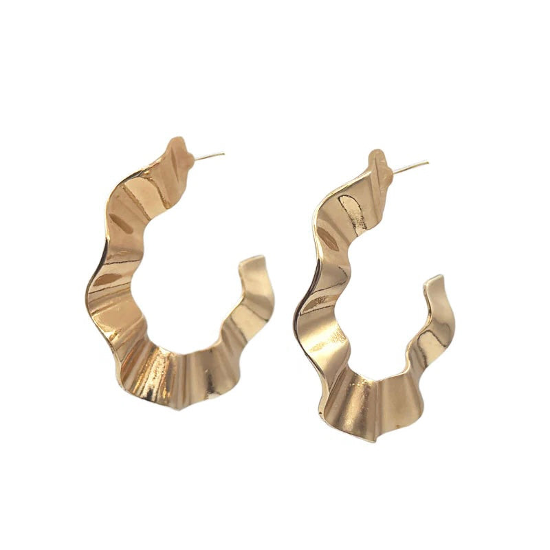 Ripple Hoop Gold Earrings