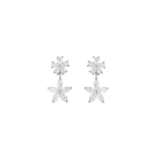 Korean Zircon Flower Earrings - Available in Silver & Gold