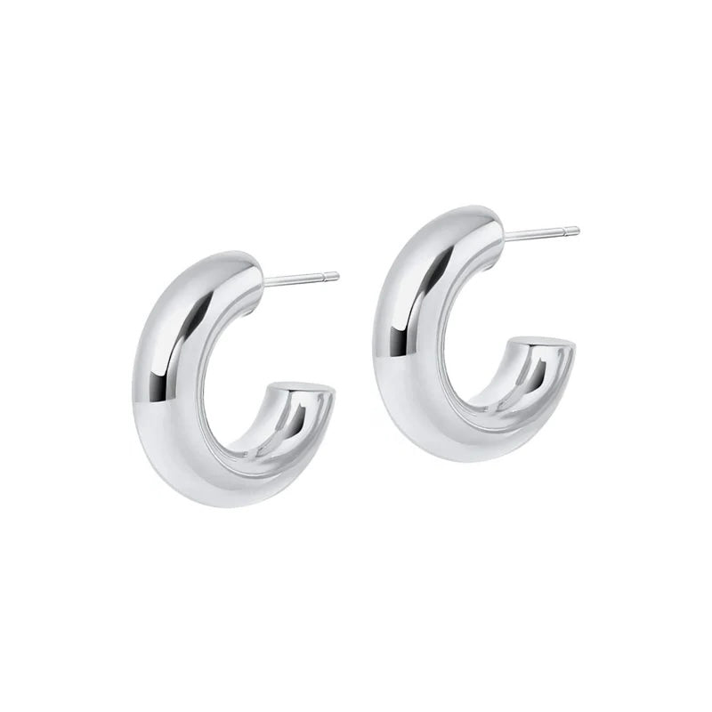 Plastic Silver Chubby Hoop Earrings