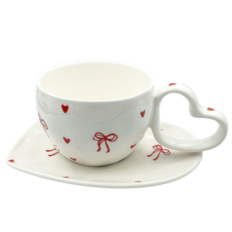 Heart Handle Mug with Matching Saucer