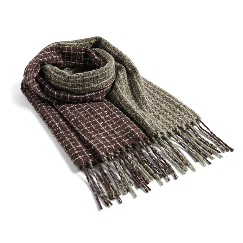 Grid-pattern Big Winter Scarf