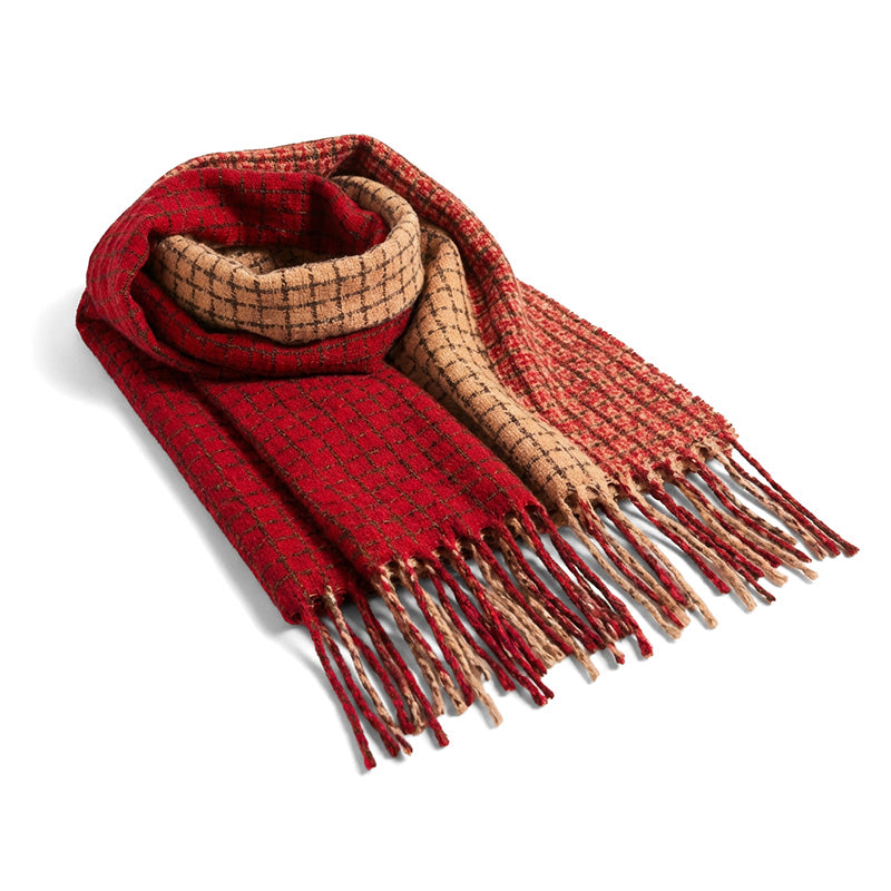 Grid-pattern Big Winter Scarf