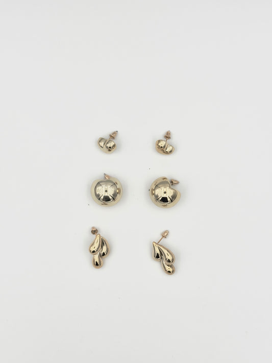 Gold Stud Earring Set – Chic Ball, Leaf, and Textured Motifs