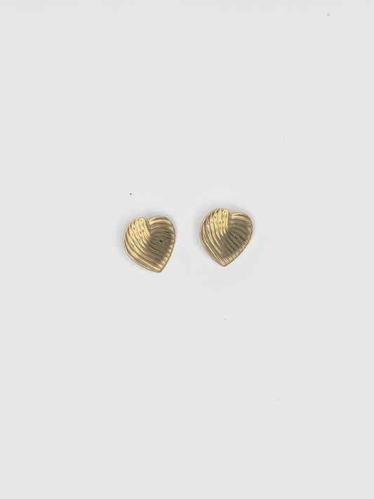 Gold Ribbed Heart Stud Earrings – Textured Romantic Design