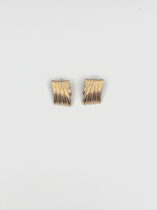 Gold Textured Rectangle Stud Earrings – Modern Ribbed Design
