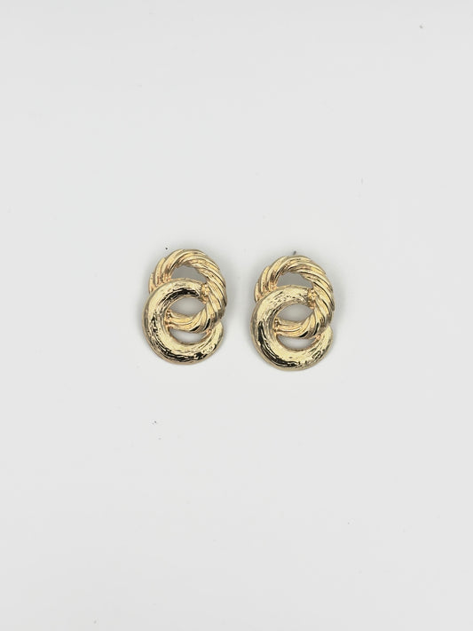 Gold Twisted Circle Stud Earrings – Textured Double Loop Design