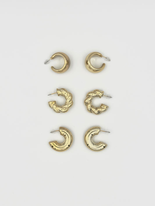 Gold Textured Hoop Set – Elegant Crescent and Twisted Designs