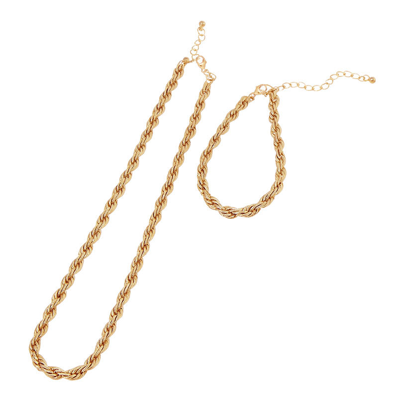 Durable Metal Rope Chain Necklace & Bracelet Set