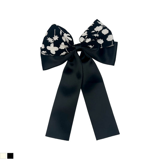 Floral Satin Long Ribbon Bow Hair Clips