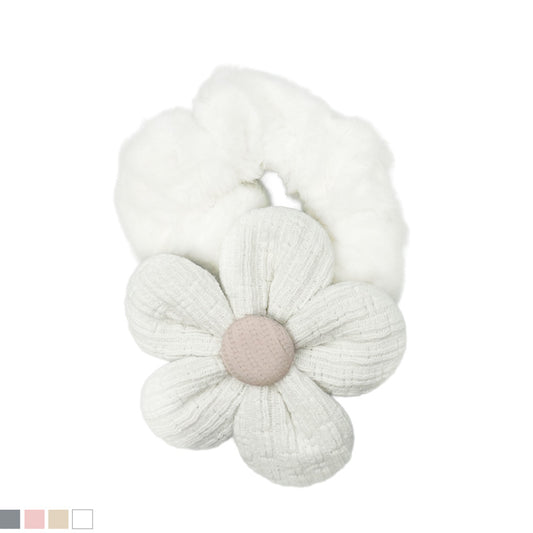 Fuzzy Flower Hair Scrunchie – Cozy Bloom Collection