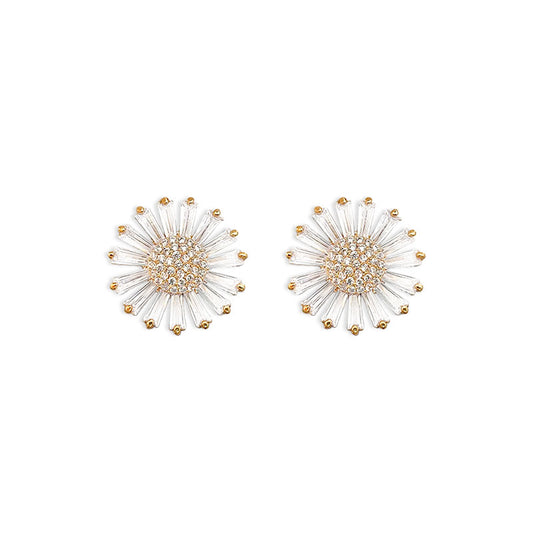 Gold Korean Zircon Sunburst Earrings