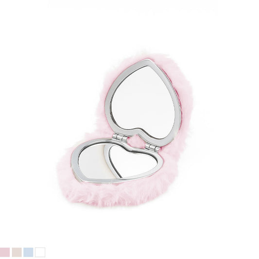 Heart-Shaped Fur Compact Mirror