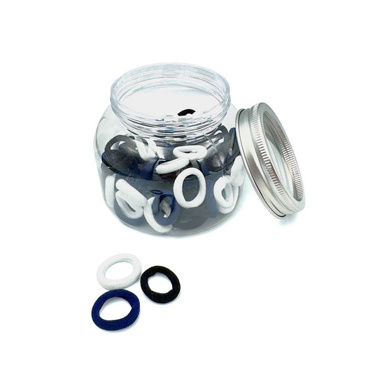 Jar of Mini Hair Ties - Black, White & Navy