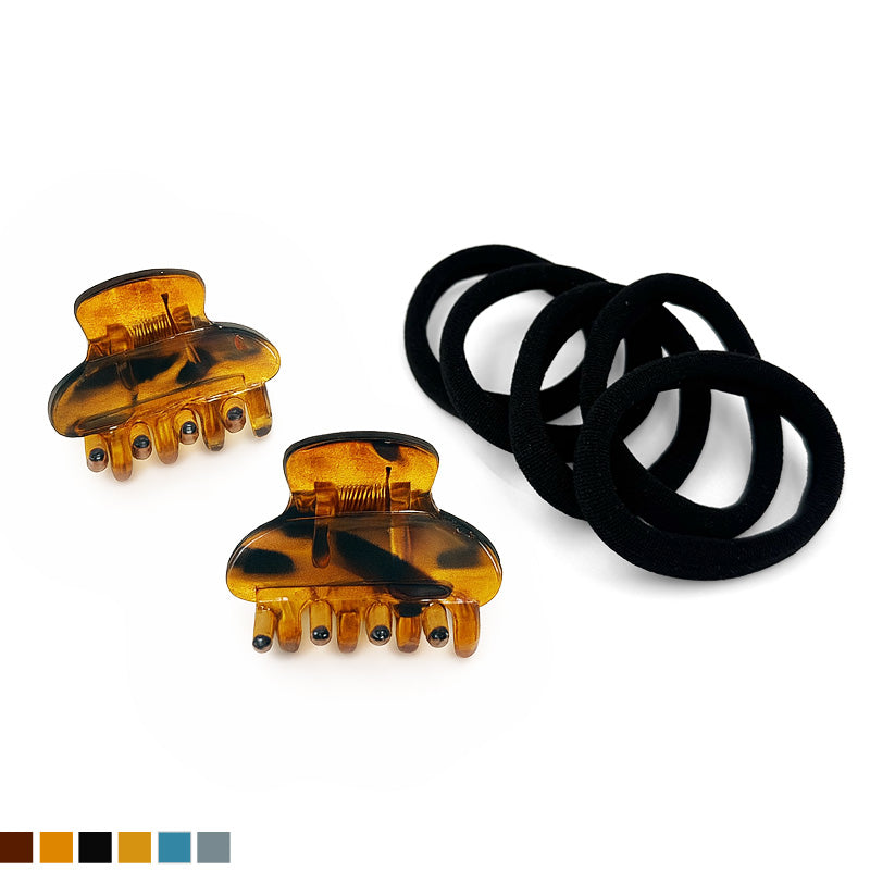Mini Hair Claw & Elastic Set – Classic Combo Edition